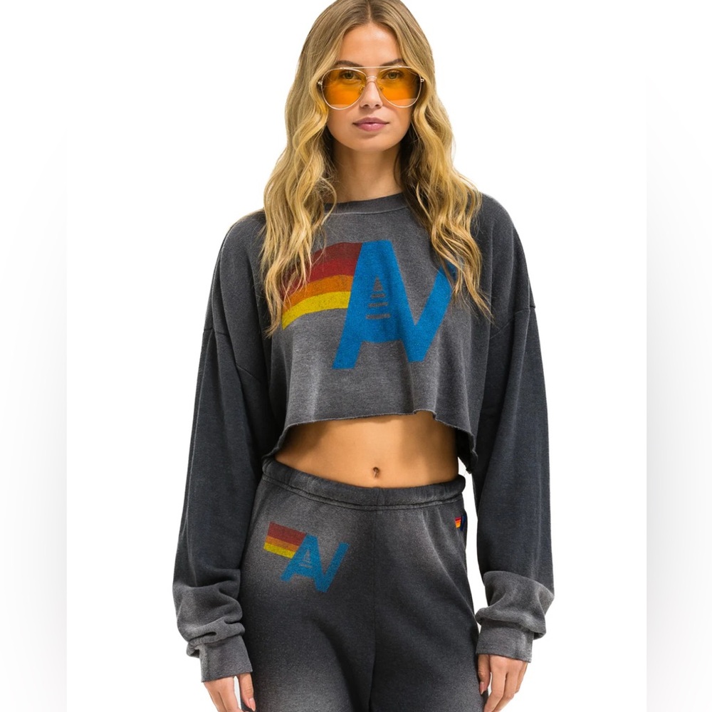Aviator Nation VINTAGE LOGO CROPPED CREW SWEATSHIRT RELAXED - FADED SMOKE
L nwt